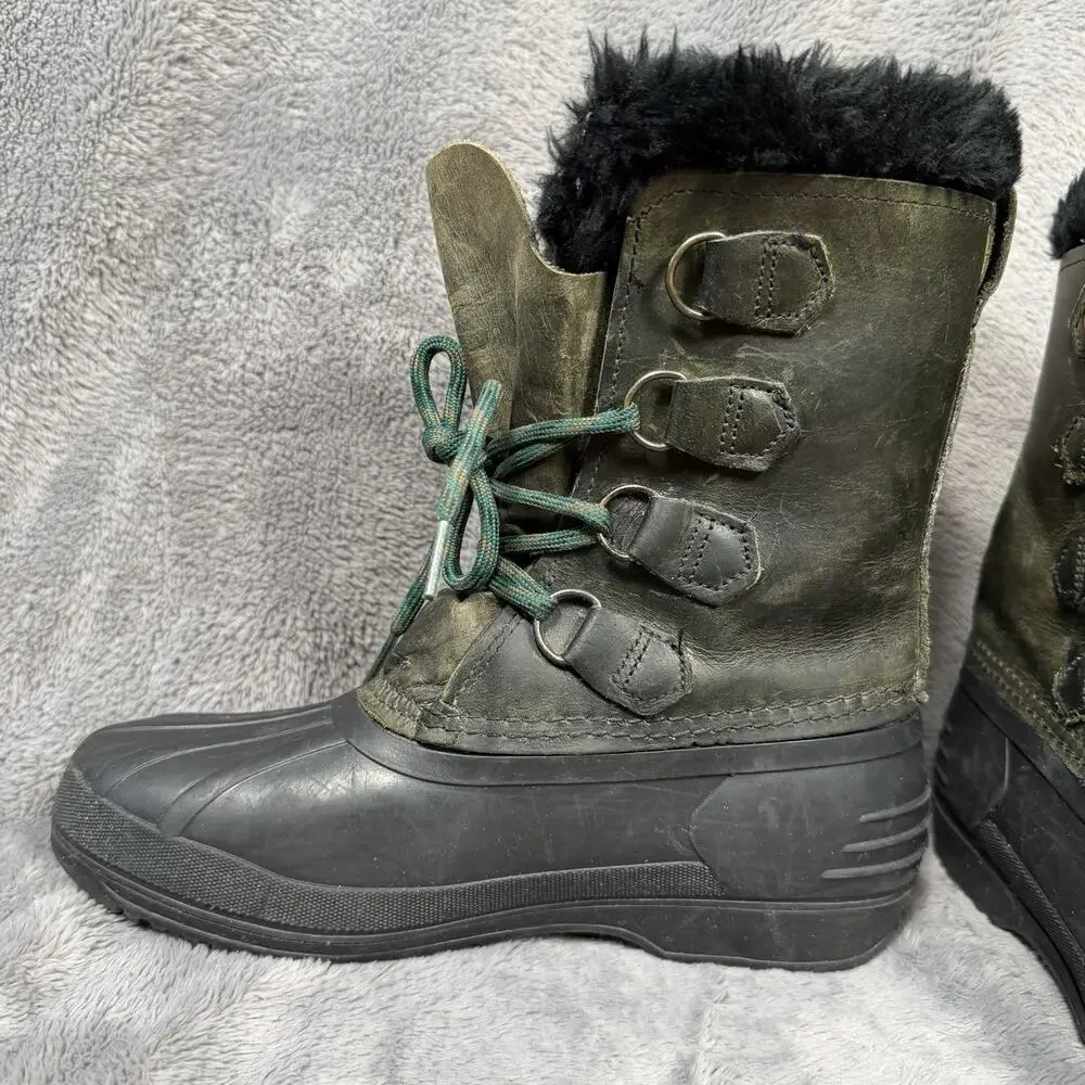Sorel Badger Winter Boots Womens 7 Olive Leather Waterproof Snow Boots Canada